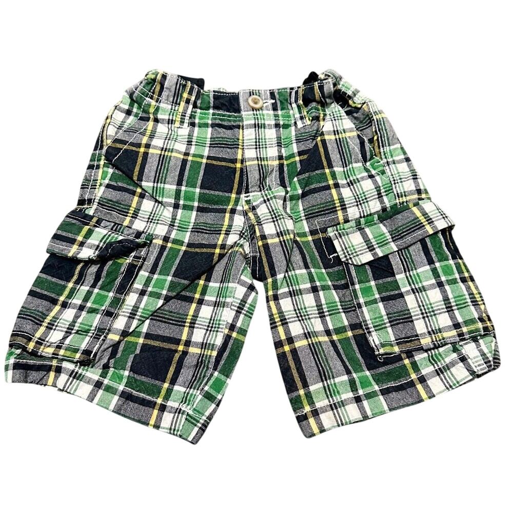 Crazy 8 Boys Plaid Shorts Size 3T Blue Green White Plaid (874)